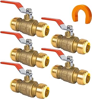 (Pack of 5) AB 1/2 Inch PEX Brass Push-Fit Ball Valve, Water Shut Off Valve, Full Port Push Ball Valve for Copper, CPVC and PEX Pipe, UPC Certified