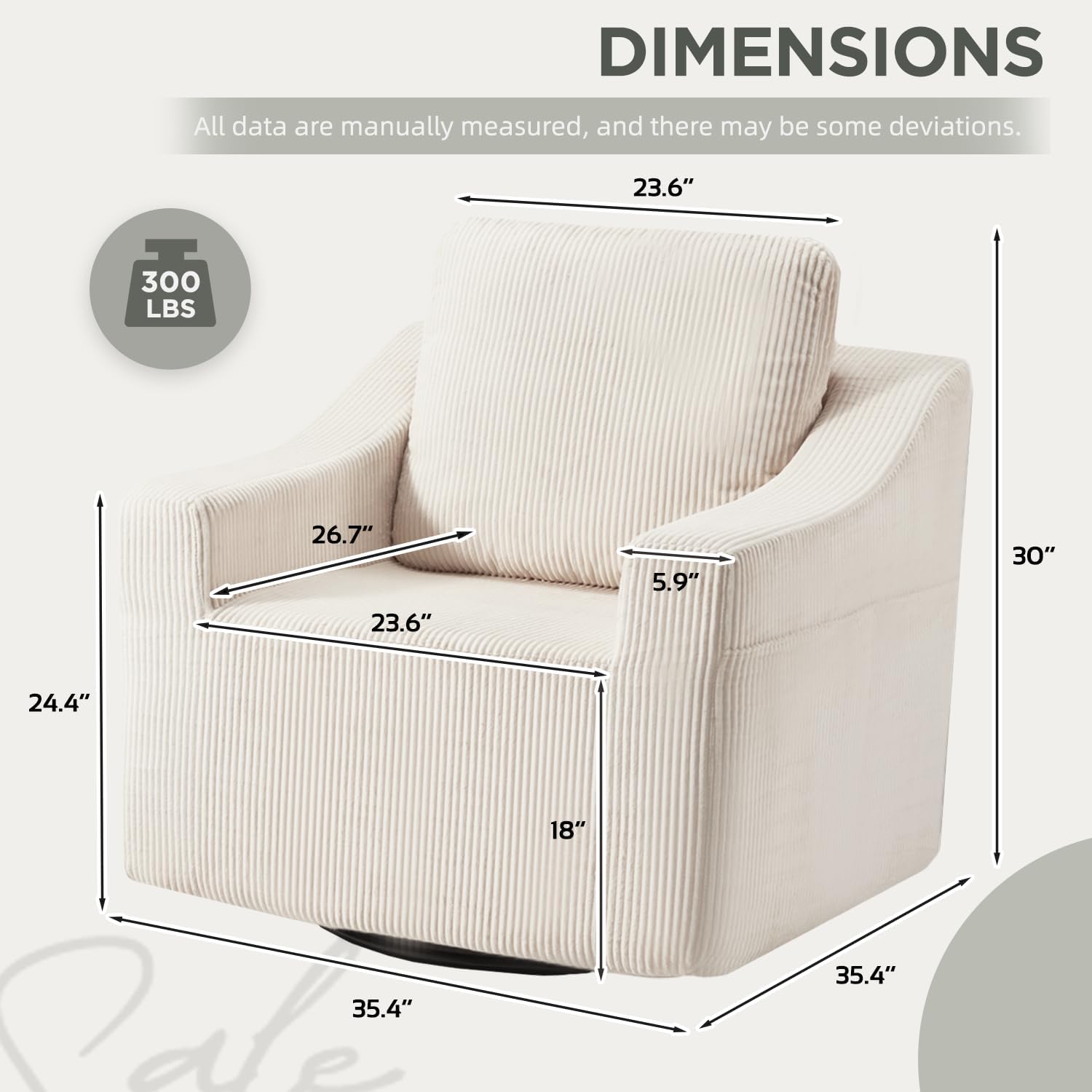 HOMREST 2-in-1 Swivel Sofa Chairs Set of 2,360° Rotating or Fixed Mode, All-Foam Oversized Swivel Single Sofa Chair, Reading Chair for Bedroom, Storage Pocket, Beige Corduroy Living Room Accent Chair