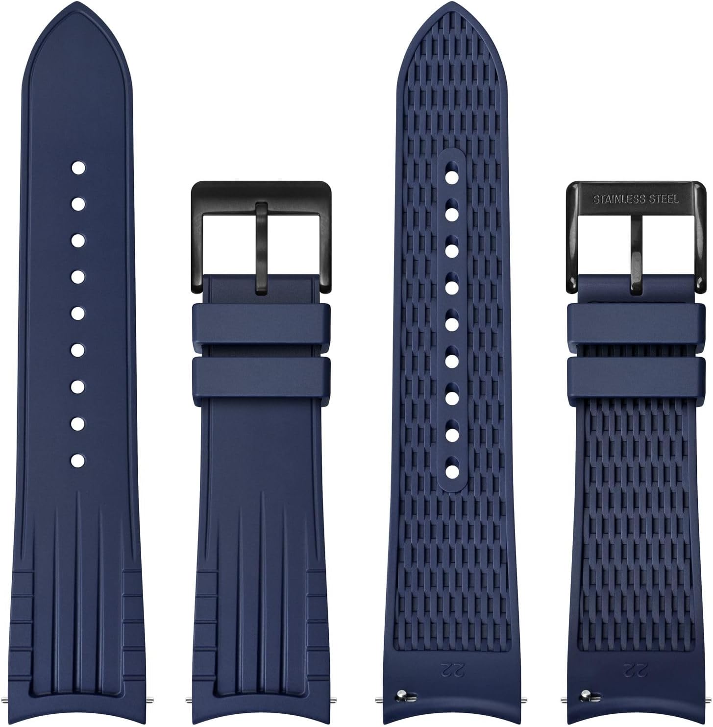 WOCCI 22mm Watch Band, Curved End, Silky Touch Silicone, Black Buckle (Blue) - Image 4