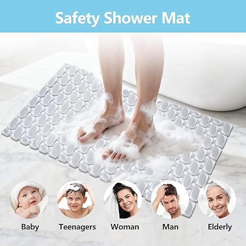 Miniatura 5 de Tapete de baño antideslizante para bañera, bañera, ducha, tapete para bañera, tapete para bañera, tapete de 27 x 16 pulgadas con potentes ventosas,