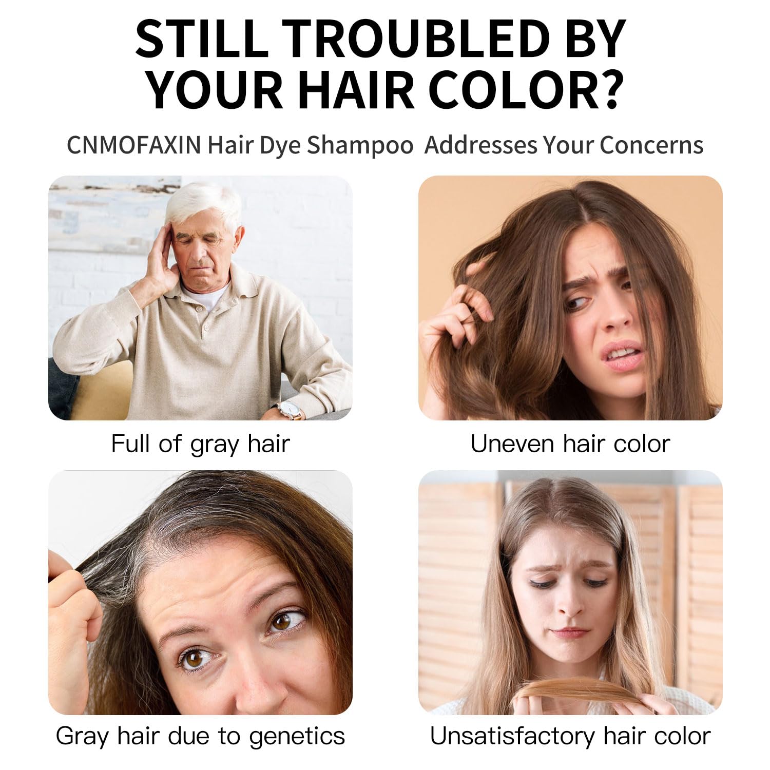 Color de cabello y barba 3 en 1 para hombres y mujeres: cobertura permanente de canas con esencias herbarias champú para colorear instantáneo (negro natural) 3