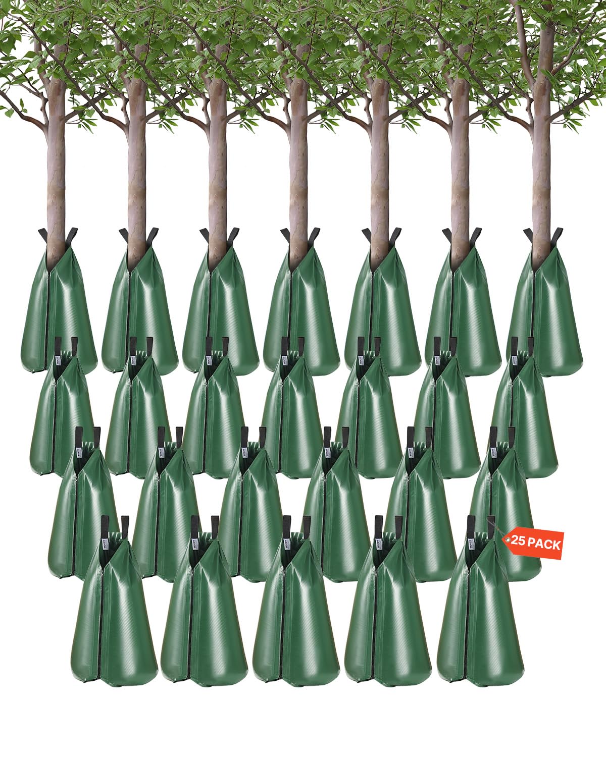 VEVOR Sac d'arrosage d'arbres, 25 pcs, sac d'irrigation d'arbres, 75,7 L, goutte à goutte, rechargeable, libération lente 5-9 heures avec fermeture éclair, durable, pour ciblage des racines profondes