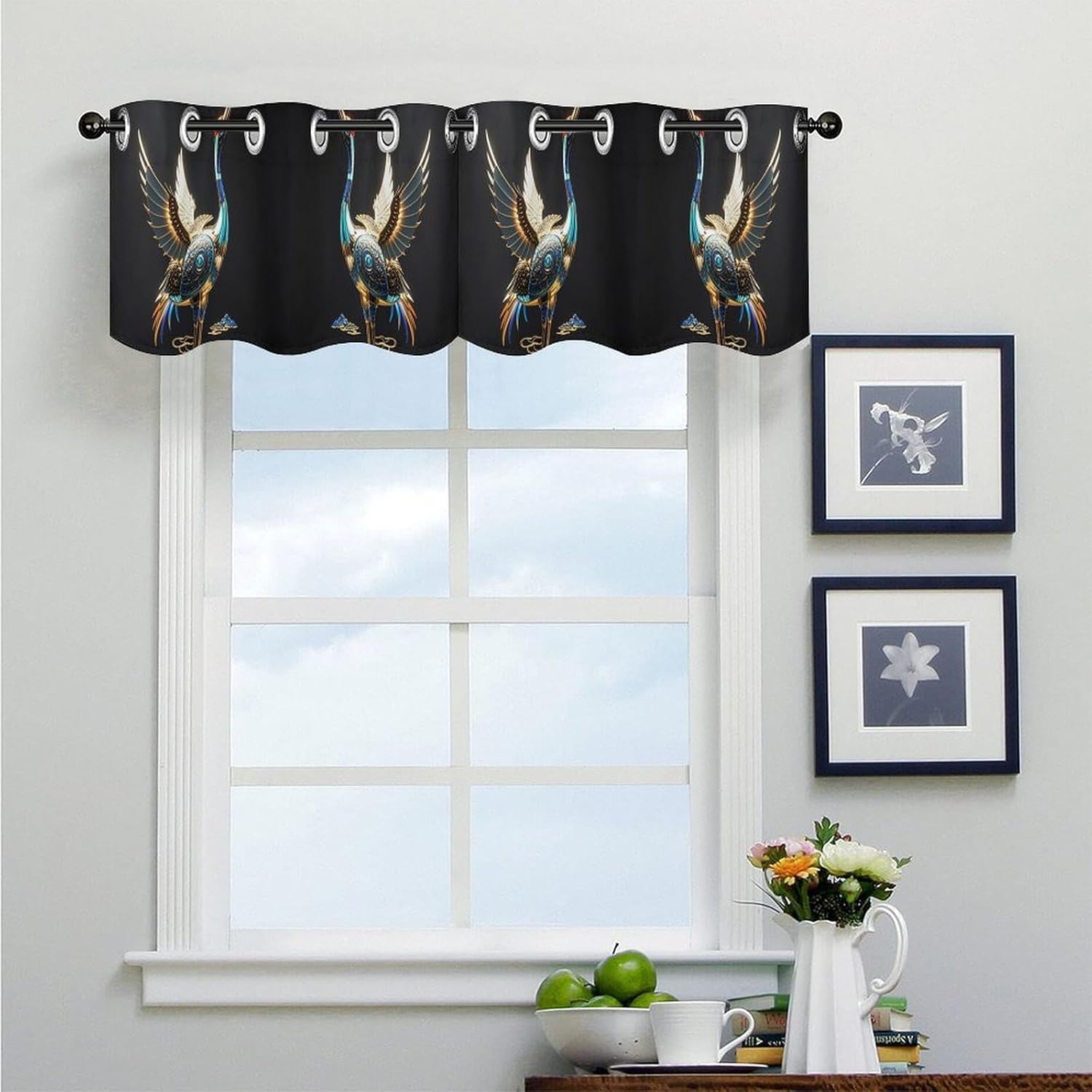 Mechanical Crane Valance for Windows, 2 Pack Kitchen Curtains Modern Home Decor, Soft Blackout Window Curtains for Living Room & Bedroom, 18 X 52 Inch
