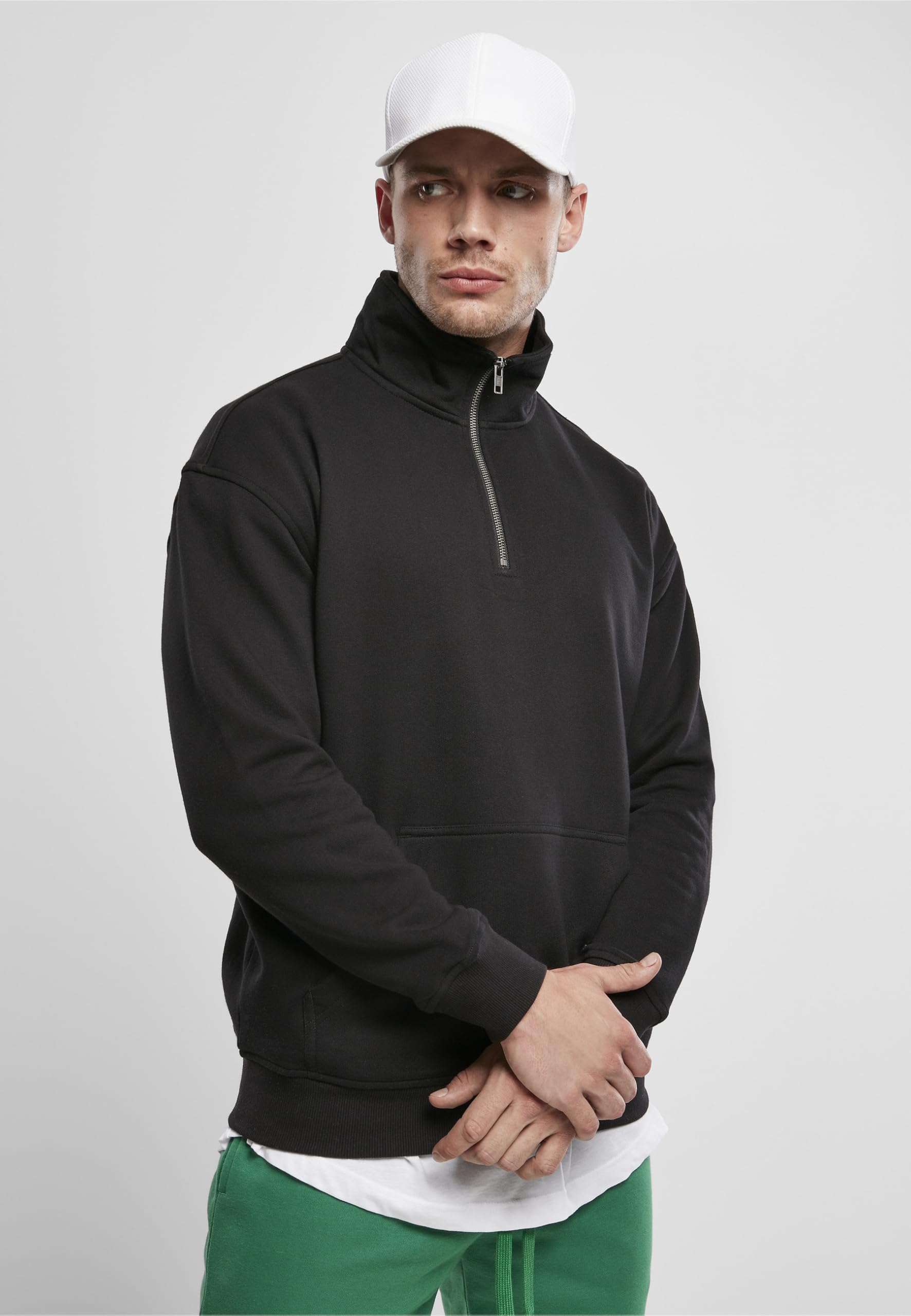 Urban Classics Męska bluza Organic Cotton Basic Troyer z zamkiem błyskawicznym i stójką, sweter dla mężczyzn w rozmiarach S - 5XL, czarny, S