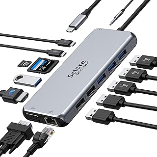 USB C Docking Station, 14 in 1 Laptop Docking Station Dual Monitor Type-C Data Dongle USB C to Dual HDMI 4K, VGA, Ethernet, 100W PD, 3*USB 3.0 & 3*USB 2.0, SD/TF Card, 3.5mm Audio for MacBook Laptop