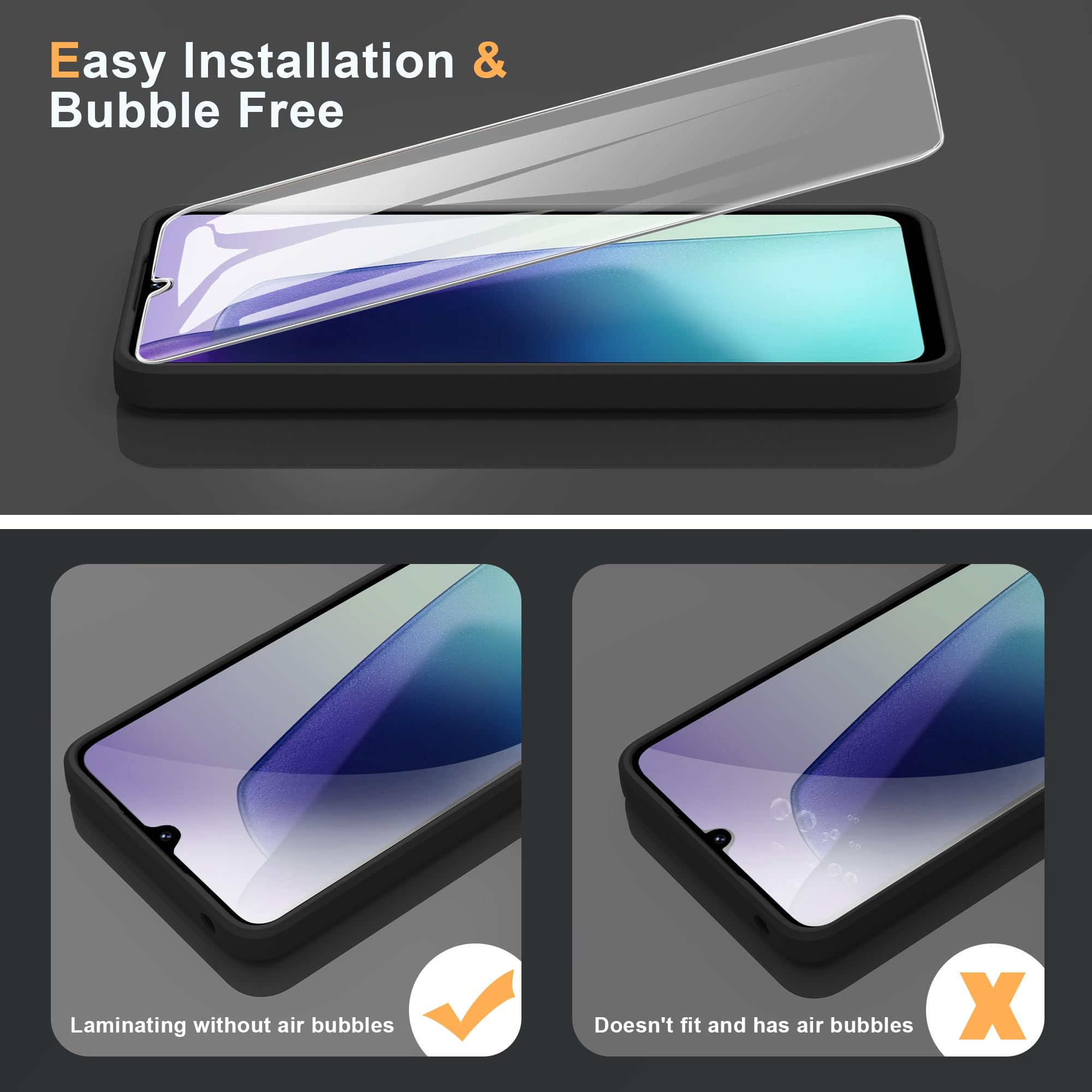 Cover per Xiaomi Redmi 14C con Protettiva in Vetro Temperato, Silicone TPU Custodia 360 Antiurtfio Gradi,Nero