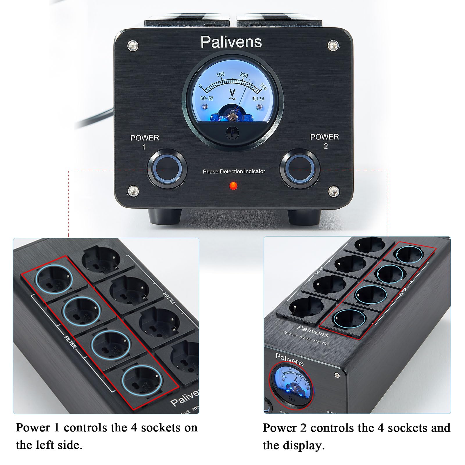 Pailvens HiFi multipla con filtro di rete 8x presa antidisturbo protezione sovratensione carico 15 A nero
