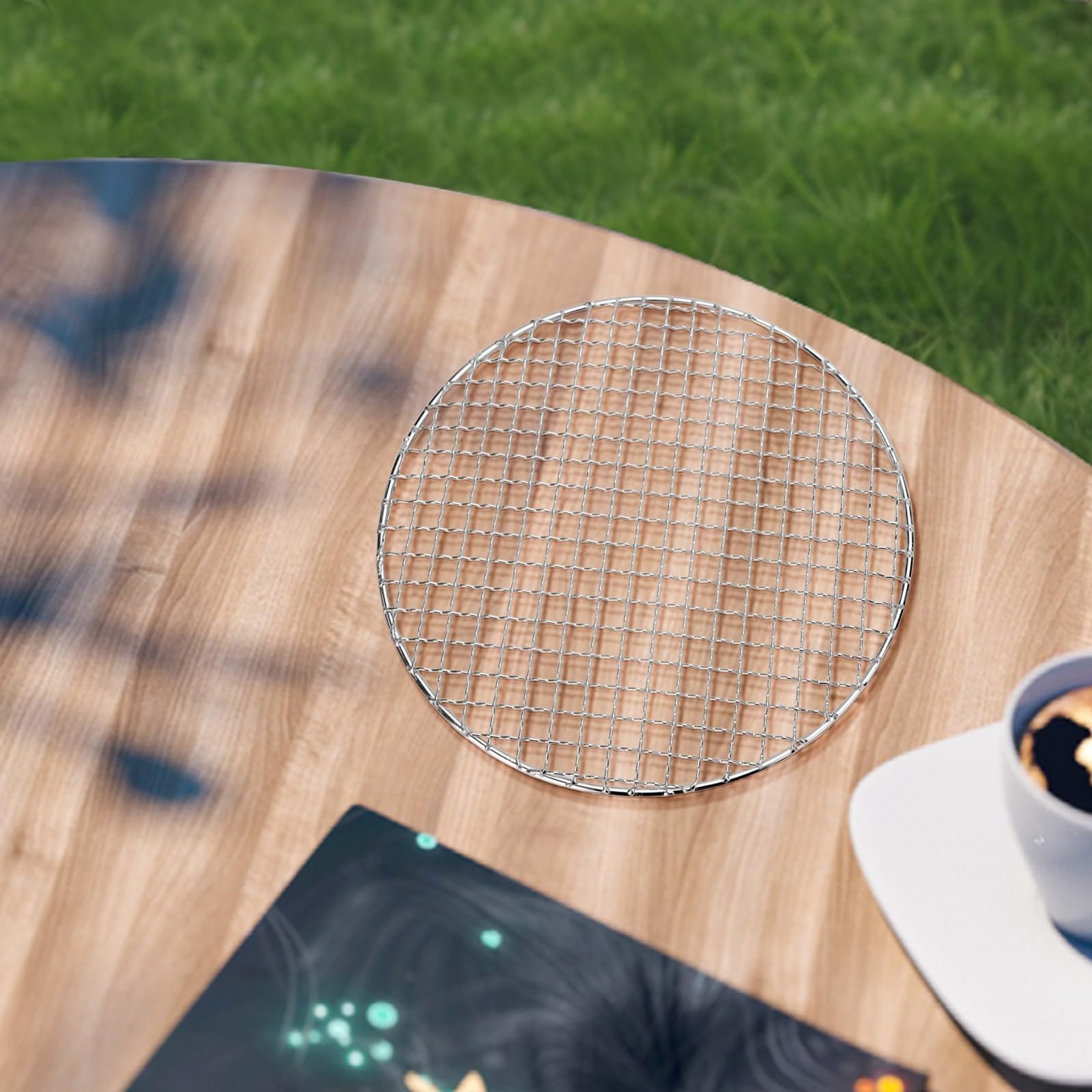 Grille ronde en acier inoxydable pour barbecue - Grille de cuisson en maille pour barbecue à charbon de bois - 25 cm