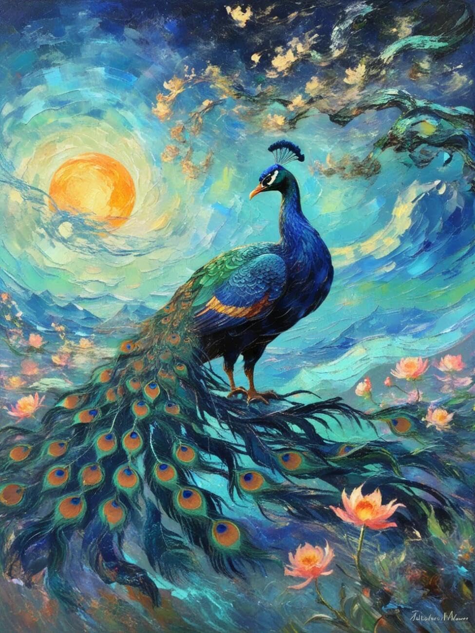Henypt Cross Stitch Kits Peacock Oil Painting Animal DIY Needlepoint Set for Beginners The Elderly with Accessories Home & Leisure/Gifts 14CT 80x100cm