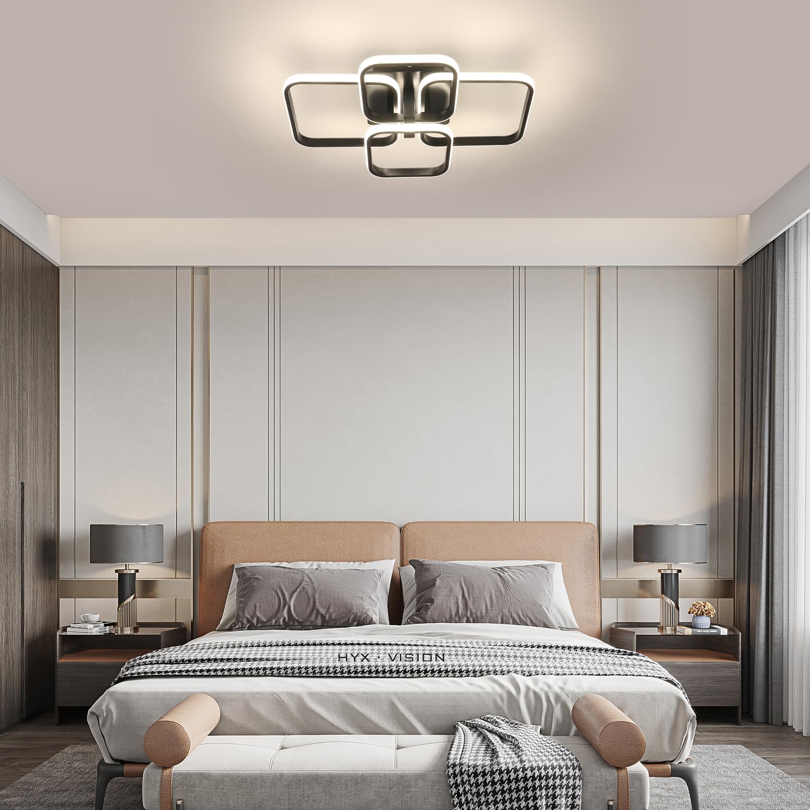 Comely Plafonnier LED Dimmable avec Télécommande, 48W Luminaire Plafonnier | 5400LM Éclairage de Plafond pour Chambre à Coucher Salle, 3000K-6500K