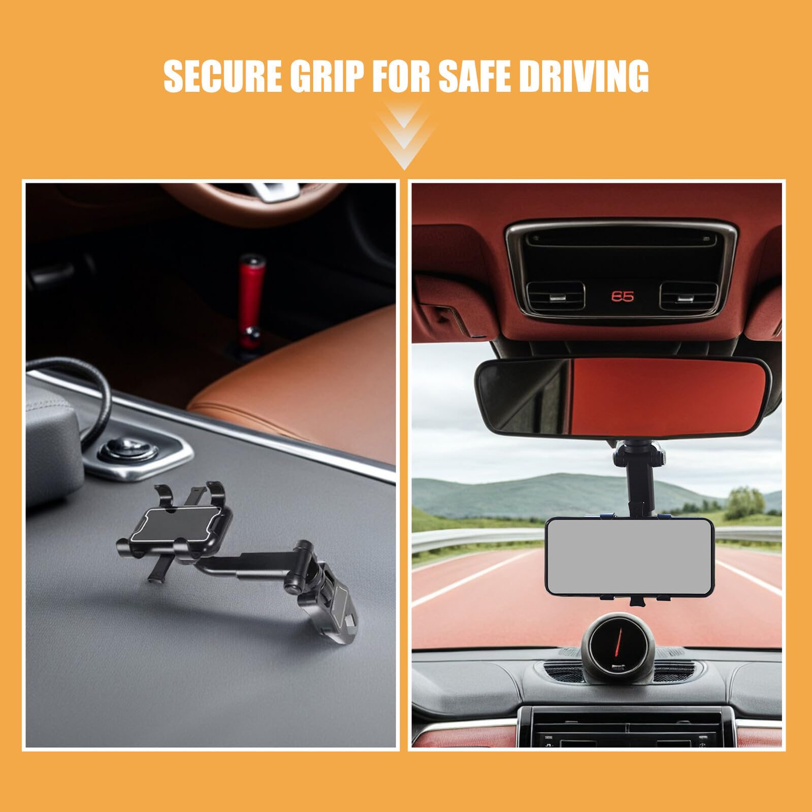 ABOOFAN Supporto per Telefono a Clip per Specchietto Retrovisore Auto 2 Pezzi Girevole a 360° Morsetto Stabile per Smartphone per Guida Sicura e Uso Multifunzione in Veicoli
