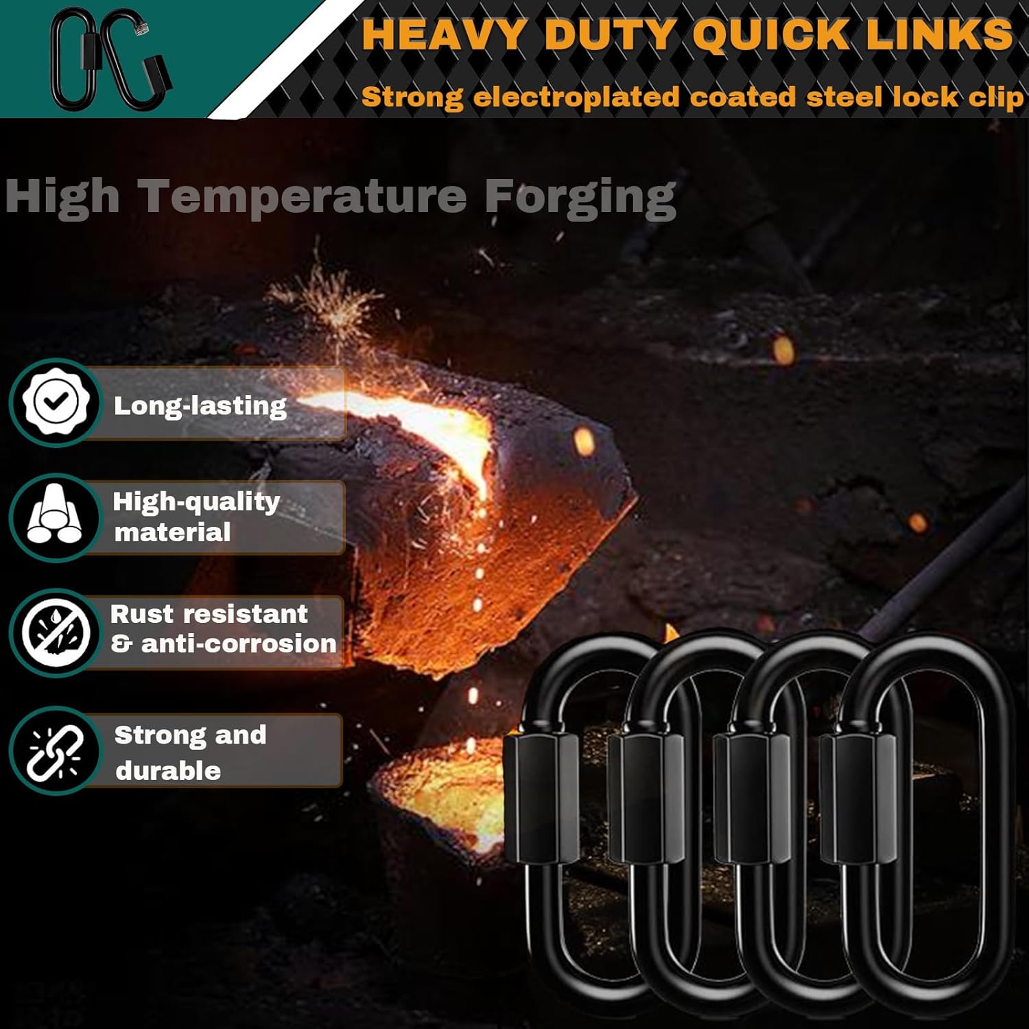 10 Pack 1.65“ Chain Quick Links - Anti-Rust Heavy Duty Carabiner Connector, M4 Small Locking Carabiner Links Threaded, Chain Connector, 500 Lbs Capacity - Image 5