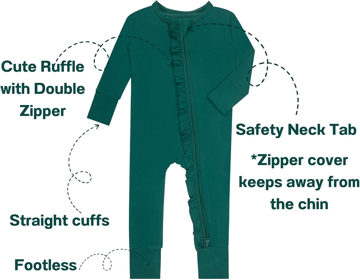 GUISBY Rayon Baby Long Sleeve Footless Rompers, 2 Way Zipper with Ruffle Sleepers 0-24 Months - Image 2