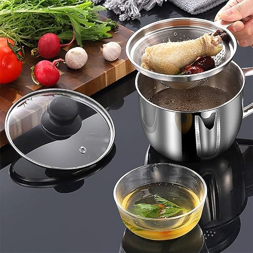 Miniatura 4 de Separador de grasa de acero inoxidable de 4 tazas338fl oz con colador y tapa de vidrio taza separadora de aceite para sopa para cocinar olla