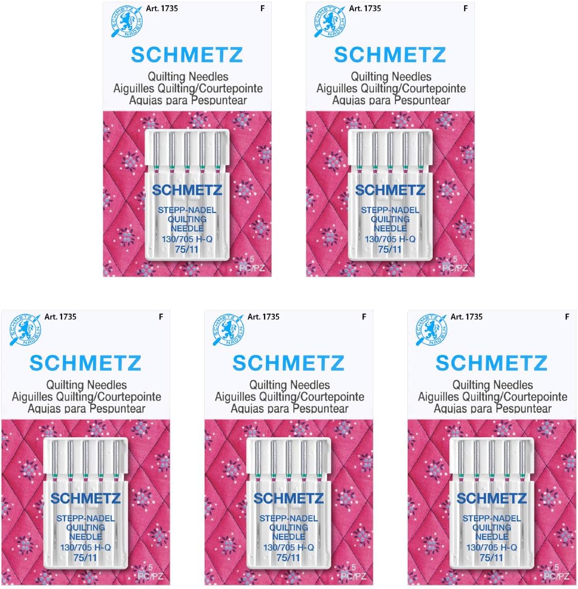 Quilting Needles - Size 75/11, 5-Needle Cards, Pack of 5