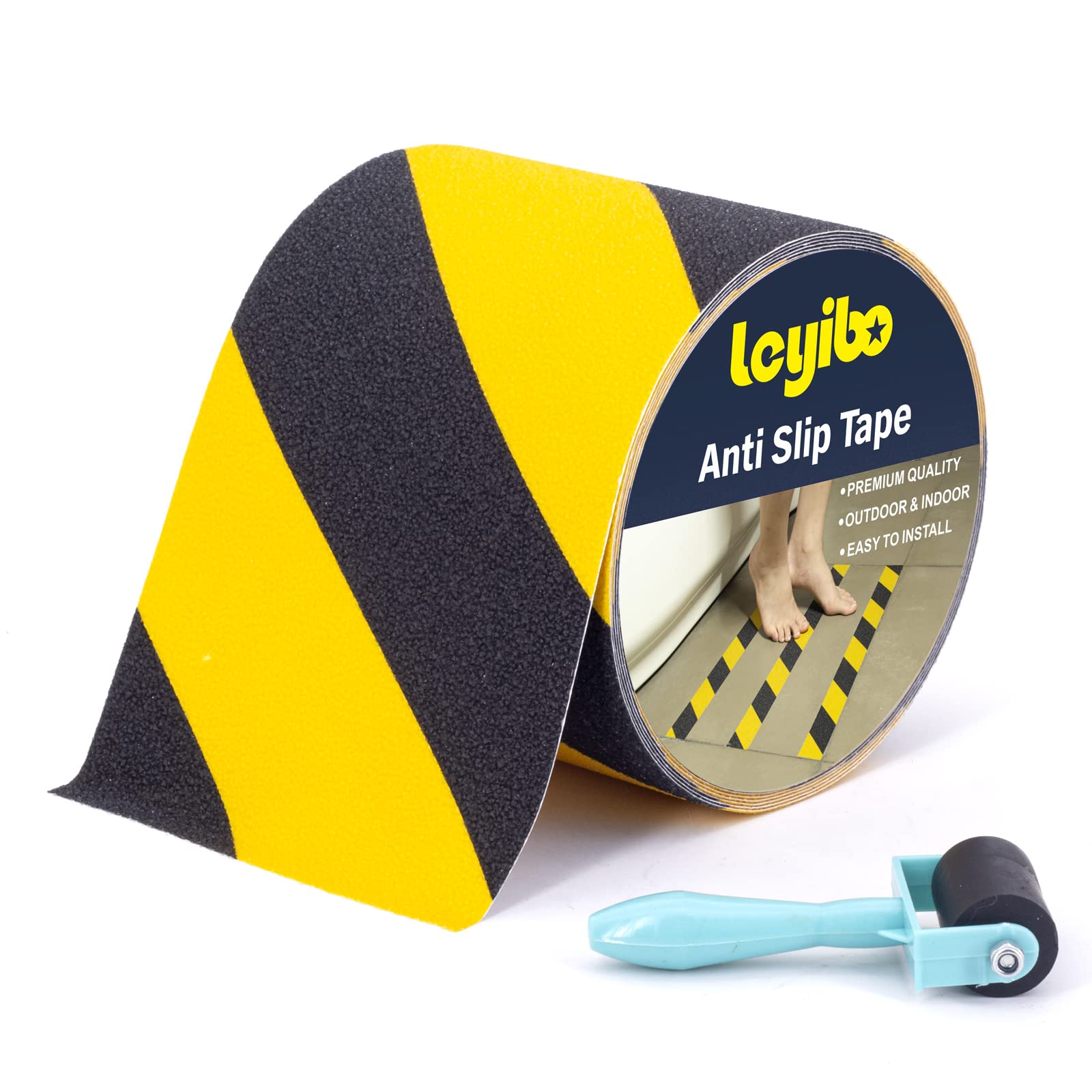 Cinta antideslizante negra/amarilla con rollo, cinta de seguridad antideslizante de 1,8 x 9,5 m, para escalones exteriores/interiores, tiras de precaución antideslizantes impermeables, fáciles de