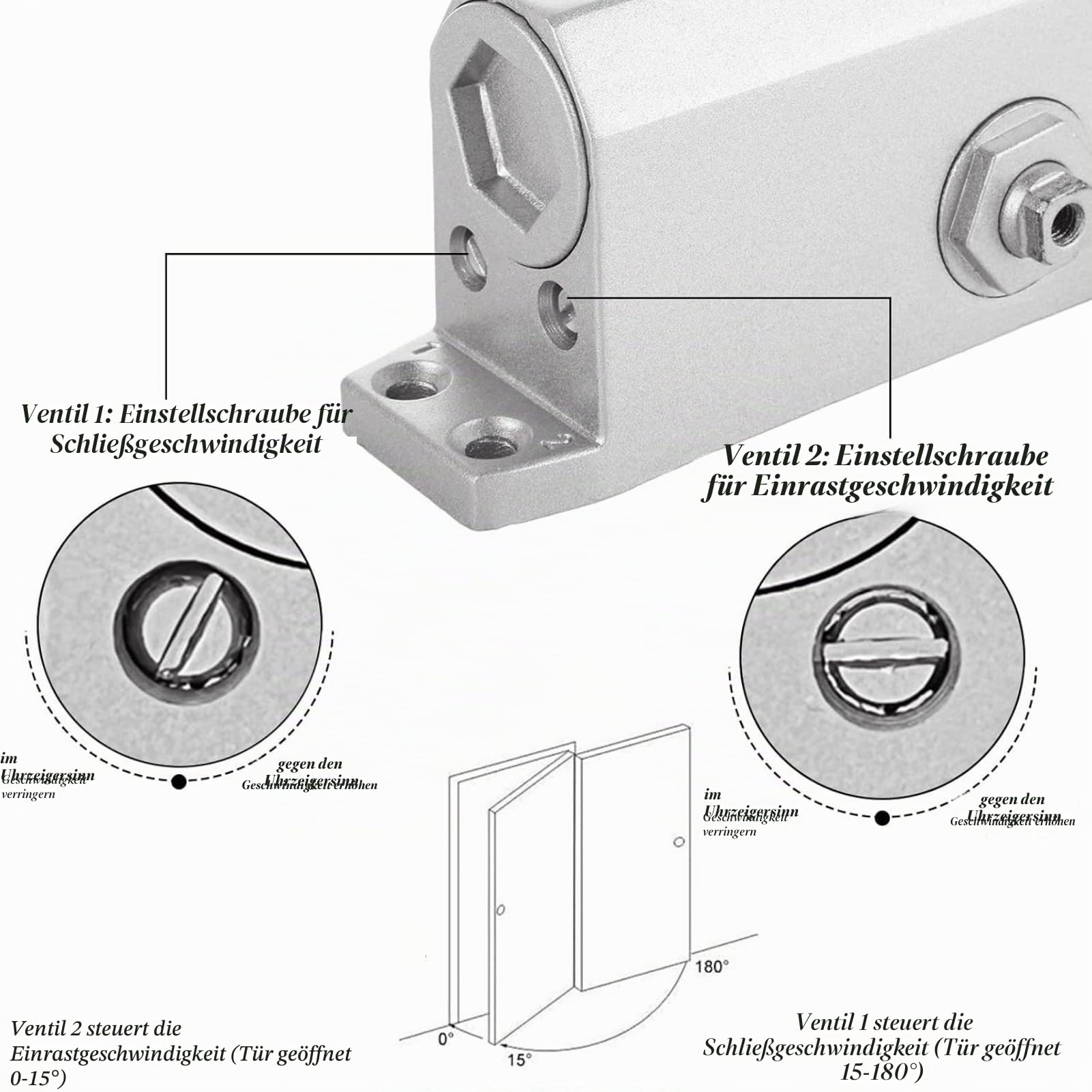 Türschließer Automatischer mit Feststellfunktion, Hydraulisch Puffer Geschlossen für Gewerbliche und Private Zuhause 30-60 kg Tür, Breite bis 120cm