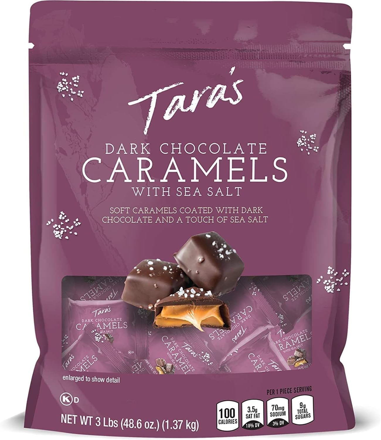 Tara's Small Batch Covered Sea Salt Soft Caramels, 3 Lbs, 3 Pound, Dark Chocolate, 48.6 Oz (Pack of 1)