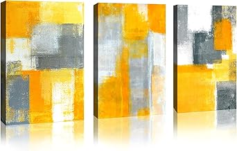 لوحة فنية جدارية تجريدية عصرية بإطار أصفر ورمادي، لوحات فنية جدارية لغرفة المعيشة وغرفة النوم والمكتب وديكور المنزل، لوحة فنية تجريدية، جاهزة للتعليق 30.4 × 40.6 سم، 3 قطع