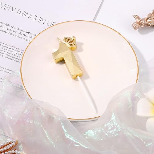 Miniatura 3 de Vela de cumpleaños con números, 3.1 pulgadas3.1 in con decoración de corona, decoración de pastel de cumpleaños, para boda, aniversario, graduación,