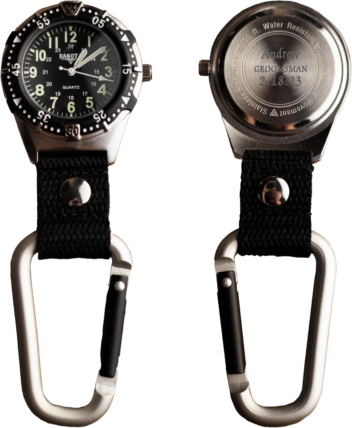 Dakota Personalized Outdoor Gear & Workwear for Men – Engraved Backpacker Clip Watch, Customized Gifts for Dad, Husband, Boyfriend & Groomsmen – Birthday & Father’s Day Gift Ideas