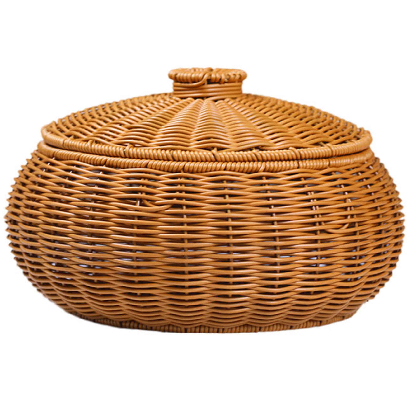 Panier en rotin avec couvercle rond tissé boîte de rangement pastorale