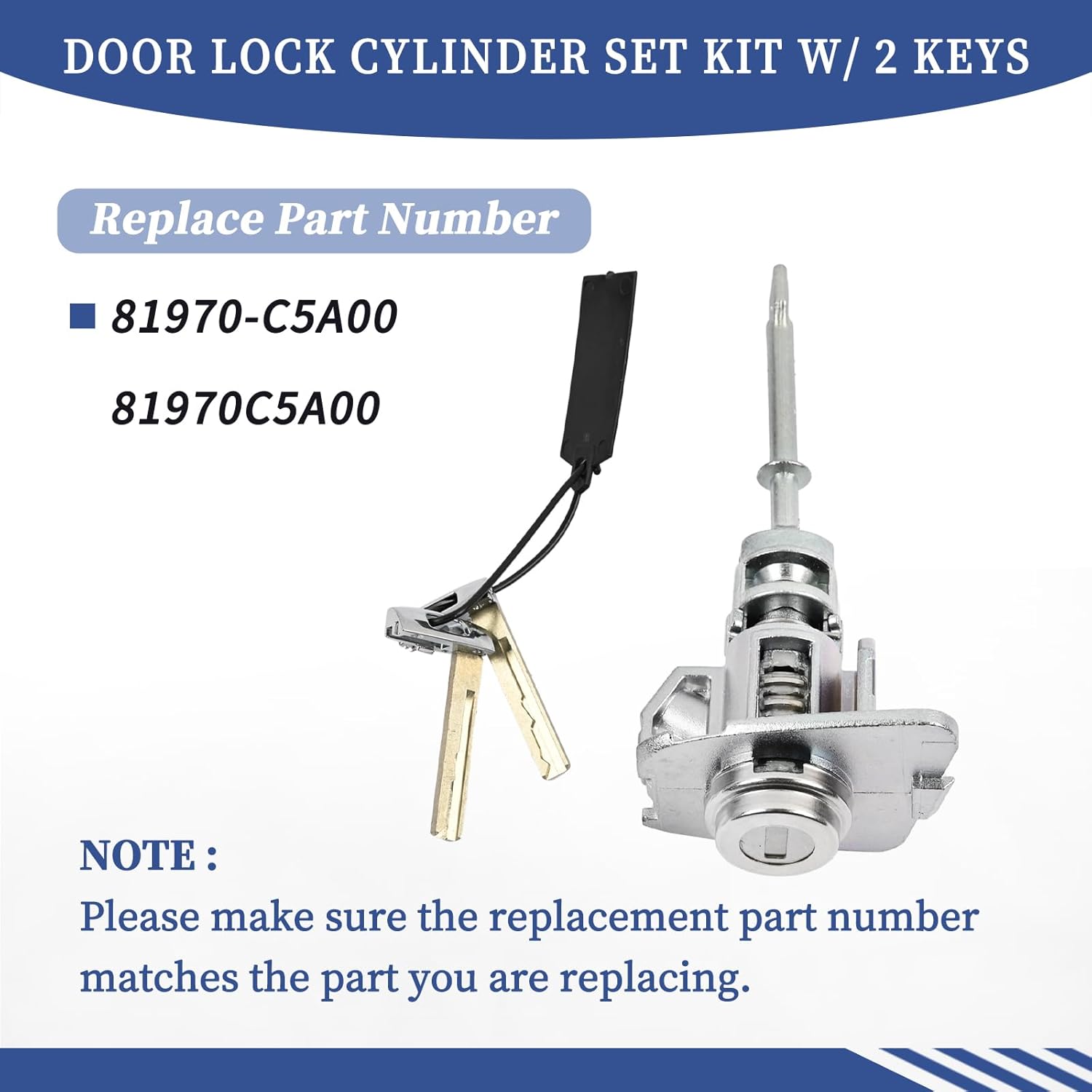 Door Lock Cylinder Set Kit w/ 2 Keys Fit for Kia Sorento 2016-2020 Replace 81970-C5A00 Front Left Driver Side