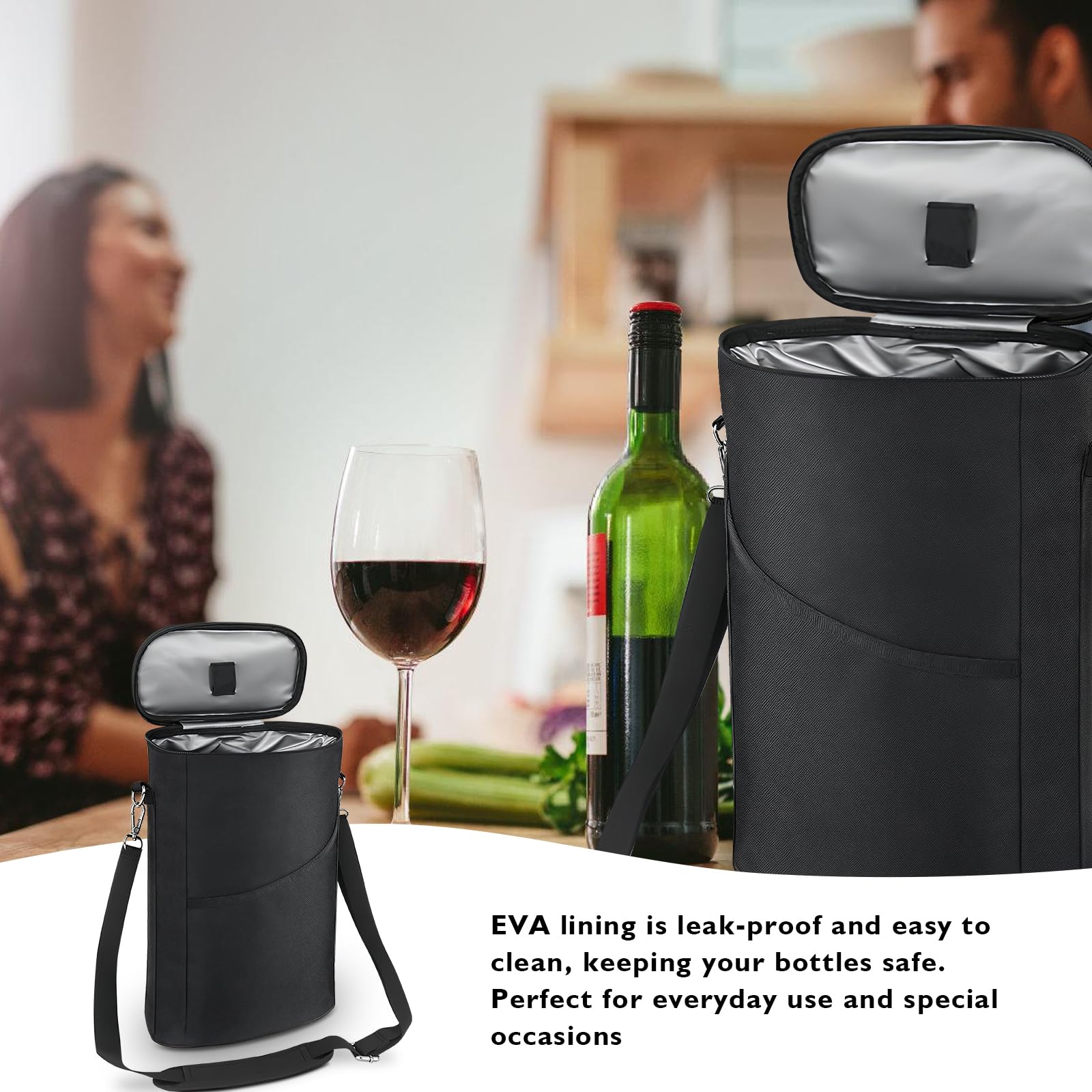 Flaschenkühler pliable Manchon isotherme : WANDGU 2 bouteilles Sac isotherme isolé, Sac isotherme pour bouteilles de vin et de champagne, Grande capacité, pour camping, plage