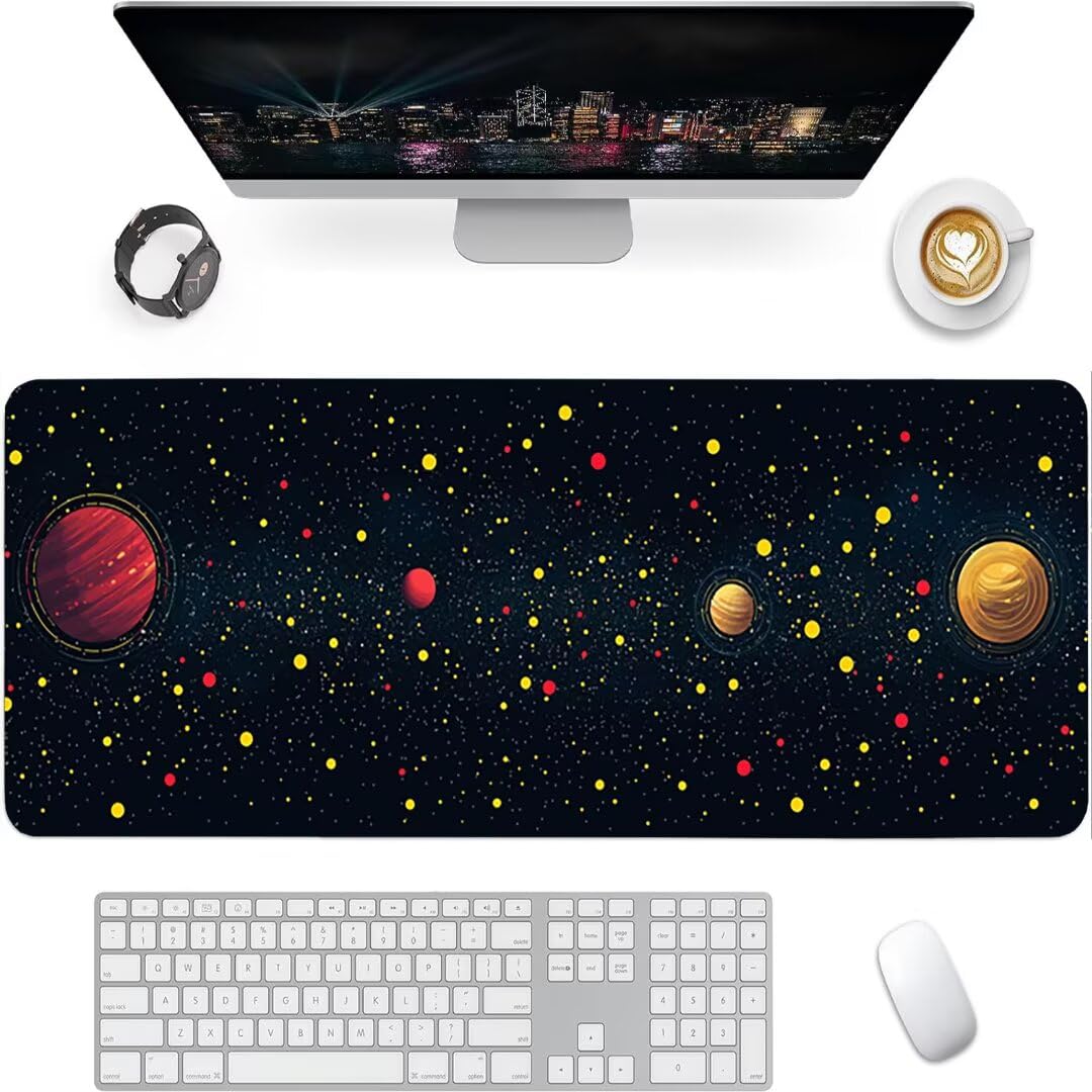 Podkładka pod mysz do gier XXL czarna gwiaździste niebo, podkładka pod mysz XXL - 1400 x 600 x 3 mm - podkładka pod mysz matowa, bardzo duża tkanina na biurko dla graczy, antypoślizgowa podstawa, dla