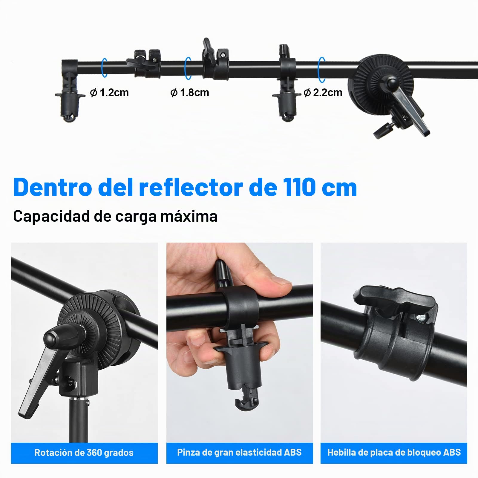 Soporte Reflector Extensible Brazo Extensible 66 – 170 cm, Soporte Extensible para Reflector de fotografía, Soporte Giratorio
