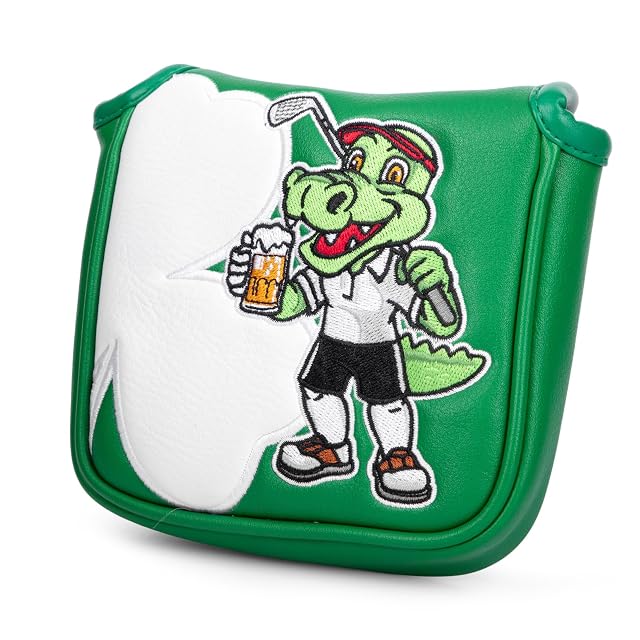 Golf Square Mallet Putter Cover with Magnetic Closure Crocodile with Shamrock Design Mallet Headcover Head Cover fits for