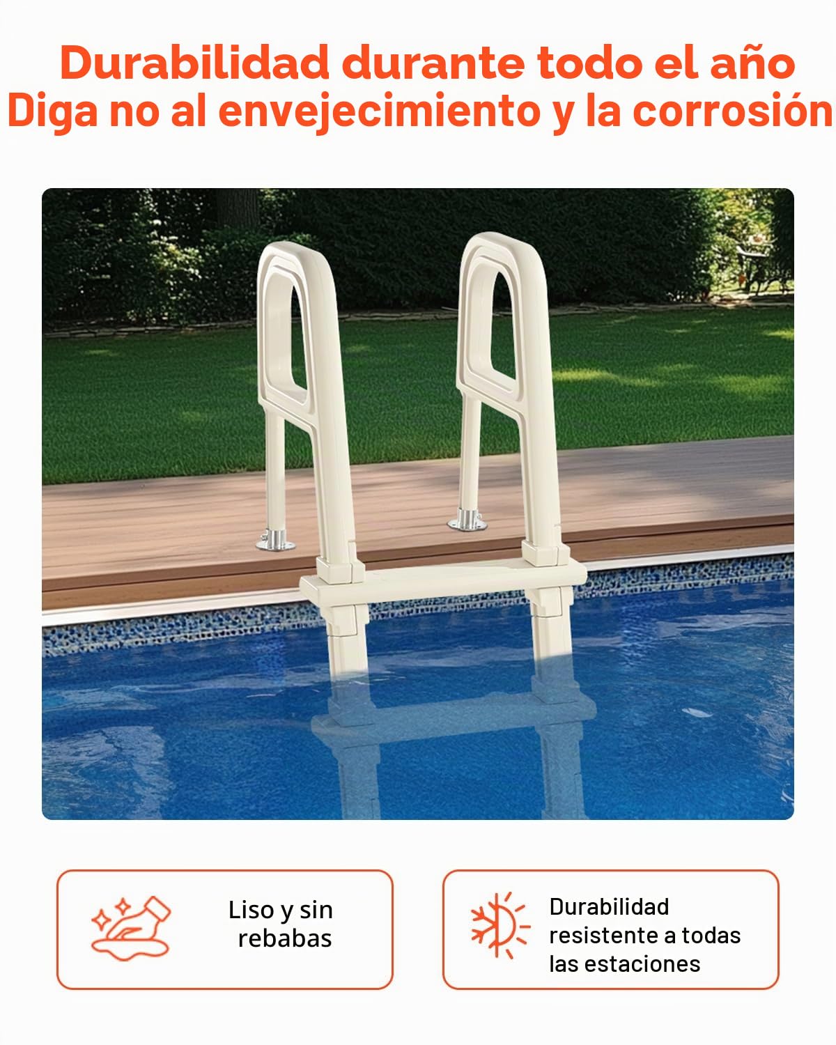 VEVOR Escalera para Piscina con Pasamanos Dobles de 5 Escalones con Inclinación de 75°, Escalones Resistentes Antideslizantes, Carga de 136 kg, para Piscinas Enterradas y Elevadas, 810 x 605 x 1790 mm