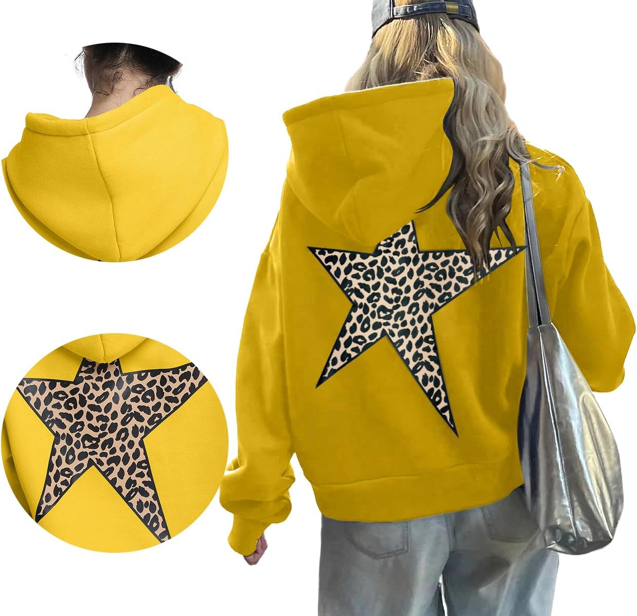 Hoodies for Womens Y2k Oversized Star Print Sweatshirts Aesthetic Cheetah Graphic Hooded Hoodie - Image 5