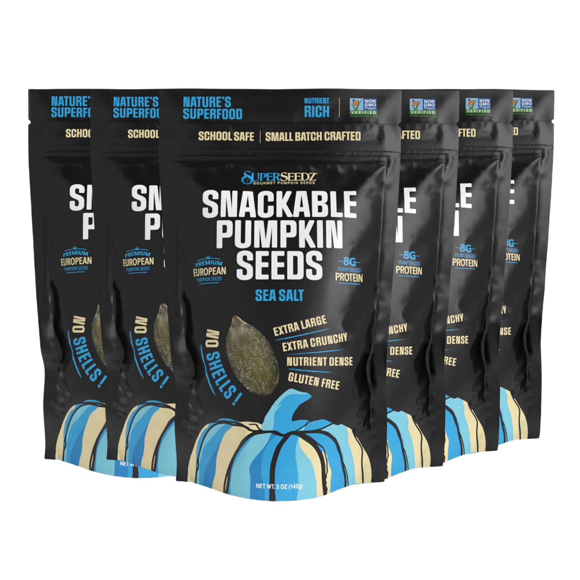 SuperSeedz Dry Roasted Pumpkin Seeds with Sea Salt – 8g Protein, Non-GMO Gluten-Free, Keto Snacks – Nut Free & School Friendly Organic Pumpkin Seeds –