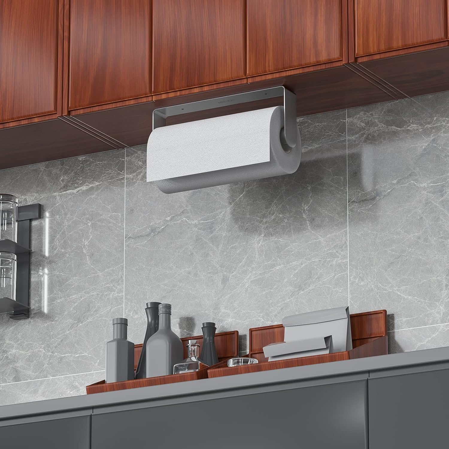Mbillion Kitchen Paper Towel Holder Under Cabinet Wall Mount and Self-Adhesive Paper Towel Rack Premium Grade SUS304 Stainless Steel Brushed Silver, 2 Pack