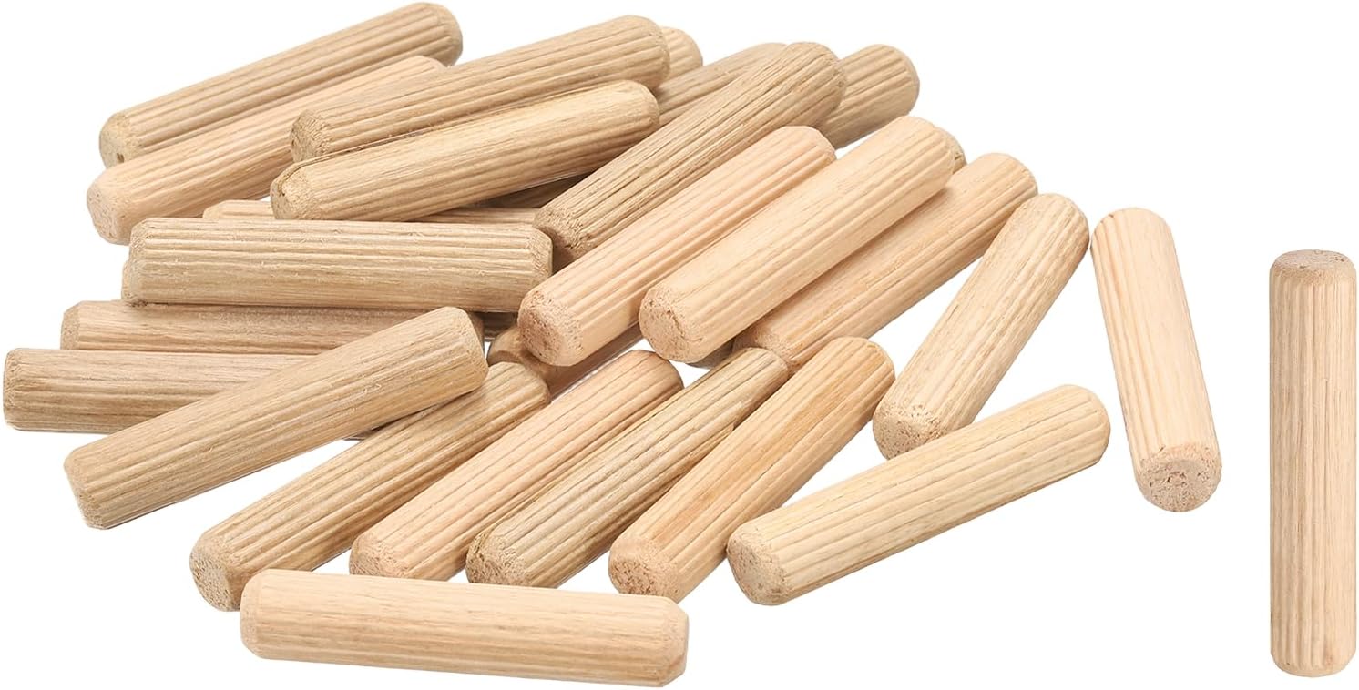sourcing map 60Pcs Wooden Dowel Pins, M10 x 50mm Straight Dowel Rods Wood Fluted Dowels Rods for Crafts Furniture DIY Hardwood