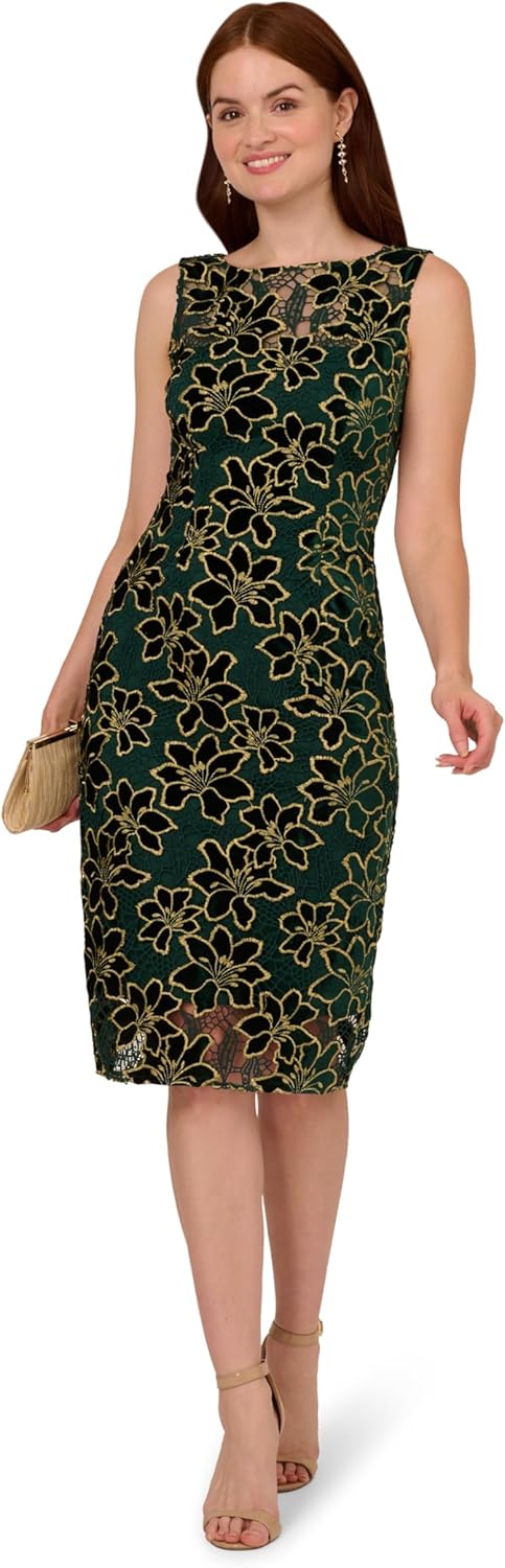 Adrianna Papell Womens Floral Metallic Midi Dress - Image 4