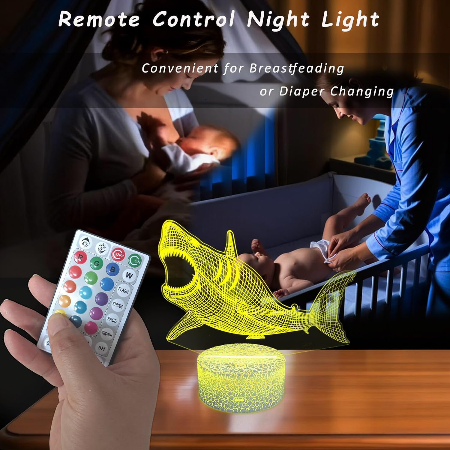 Shark Gifts for Shark Lover, 3D Nursery Night Light Lamp, Multi Color Change Timer Dimmalbe Remote Control, Bedroom Megalodon Theme Decor, Birthday Gift for Boy Girl Kids Teens Women Men
