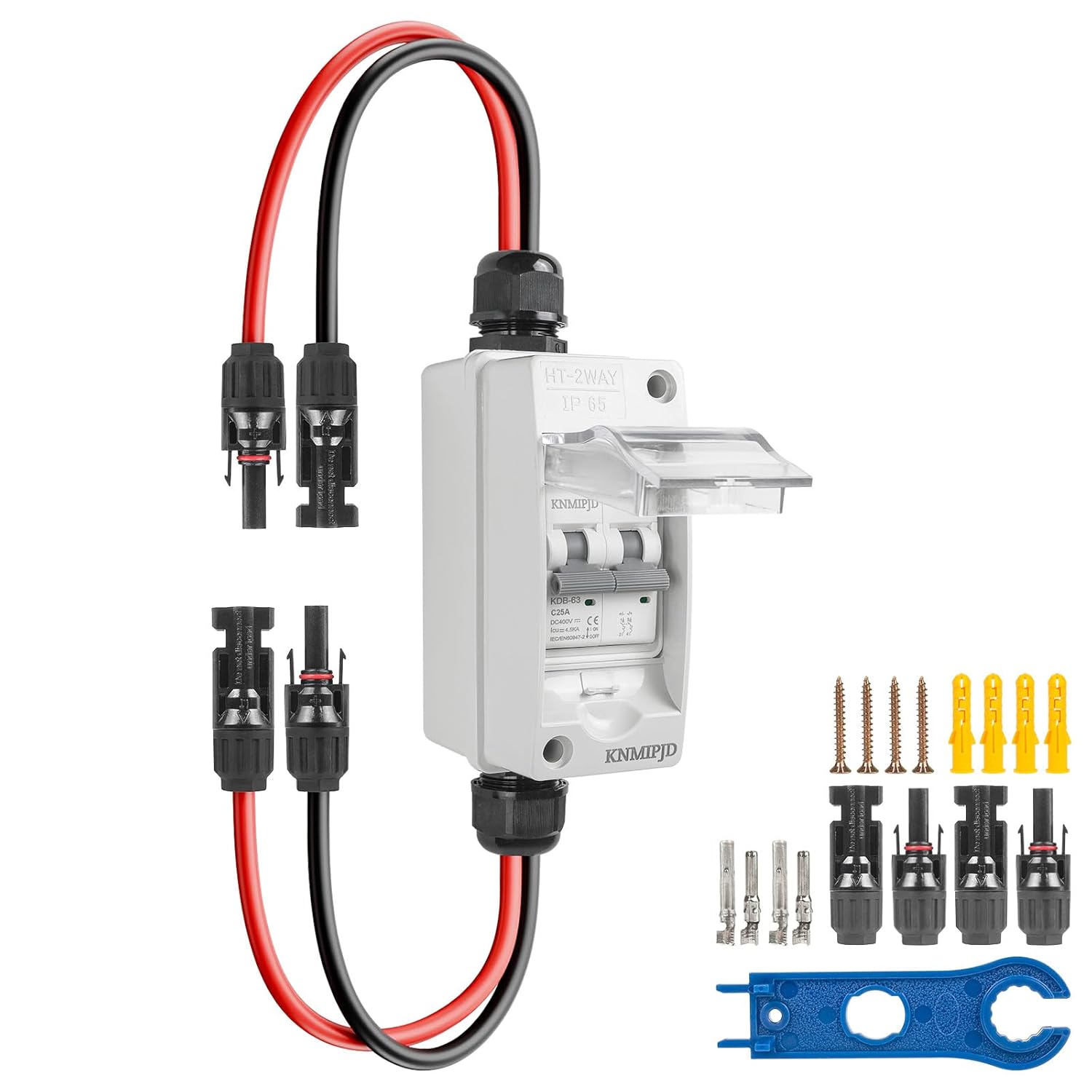 Solar Panel Disconnect Switch，400V 25Amp Solar Breaker， IP65 Outdoor Solar Breaker Box and Solar Disconnect Switch with PV Cable (400V 25Amp)
