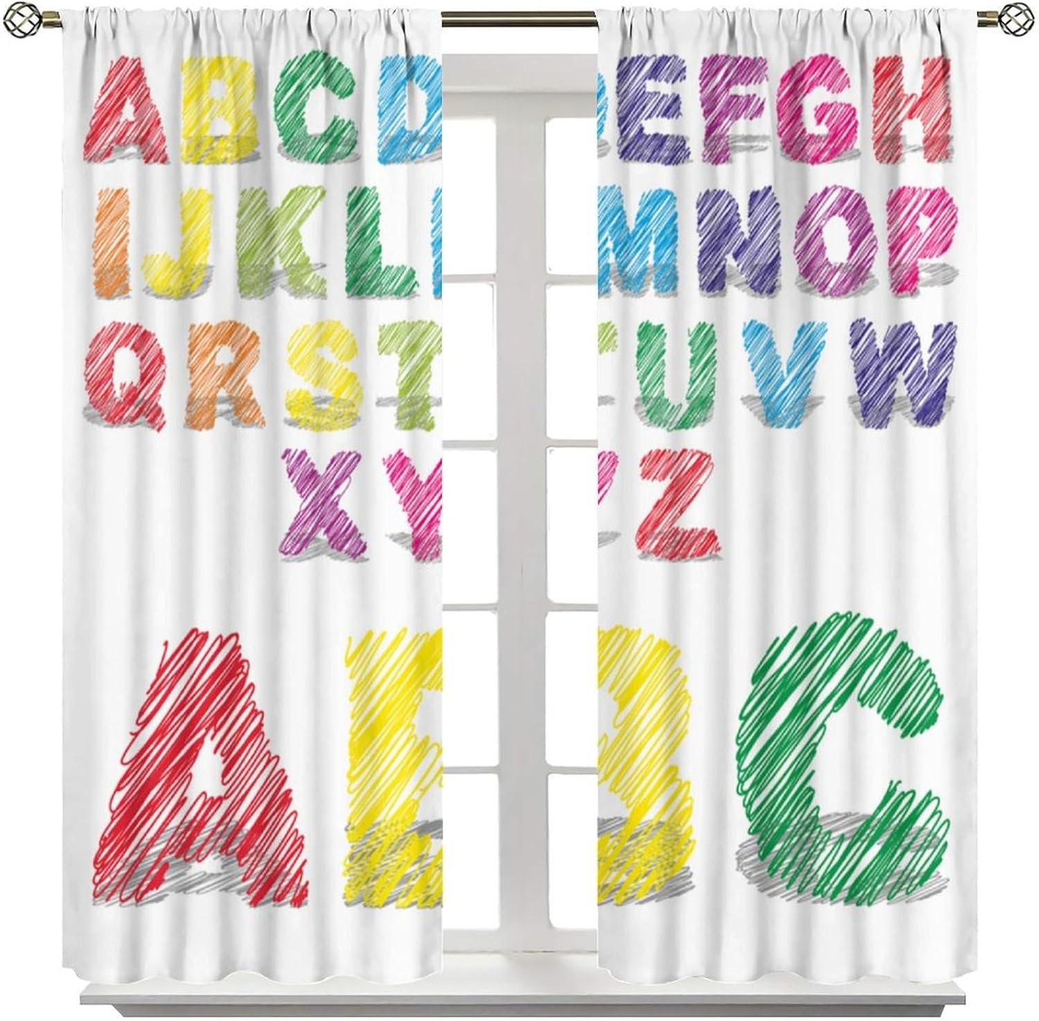 ABC Alphabet Curtains for Kids Bedroom, Colorful Cute Cartoon English Capital Letters Funny Window Treatments Drapes for Boys Children Toddler Nursery Playroom Curtains 52" W X 84" L