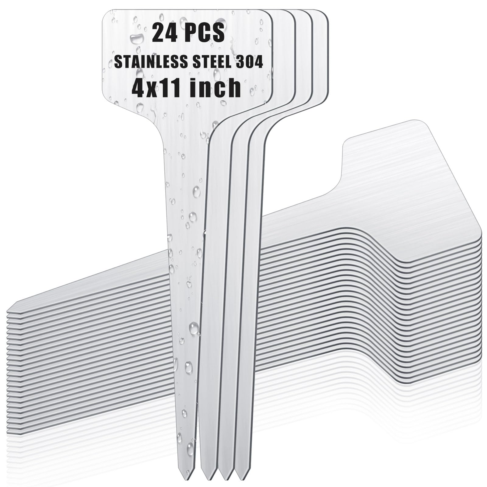 Hicarer 24 Stück 27,9 cm extra hohe Edelstahl-Pflanzenetiketten, Metall, wasserdicht, T-Typ, Pflanzenanhänger, Etikettenbereich 10,2 x 5,6 cm, wiederverwendbare Gartenmarker für Gemüse, Kräuter