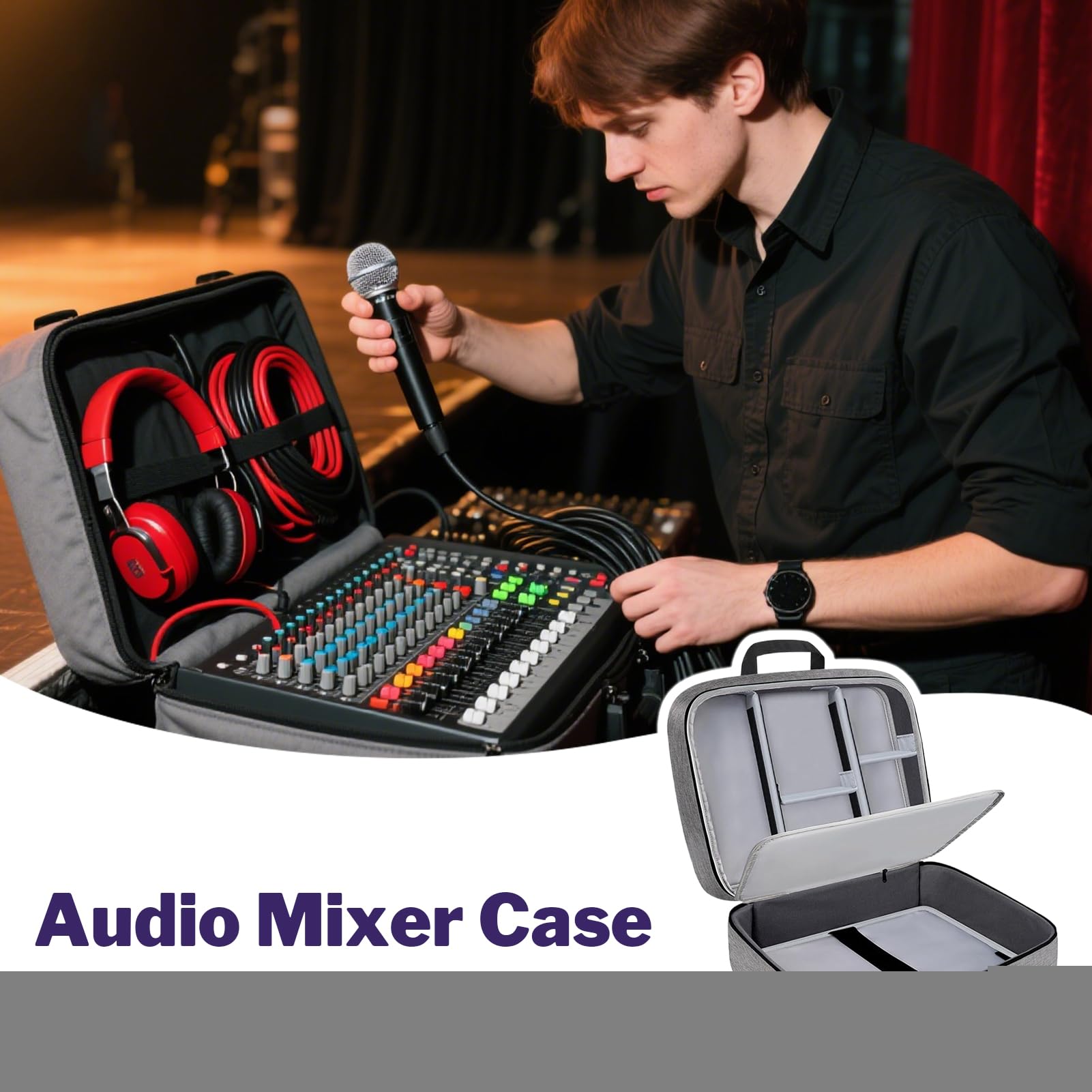 Bolsa para consolas de audio – Bolsa para cables DJ para equipo | de DJ con compartimentos ajustables | Almacenamiento resistente a los arañazos para equipos de estudio de música en excursion
