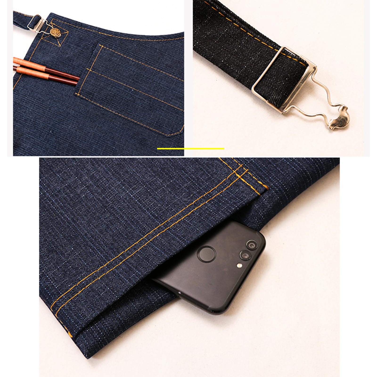 Fartuchy do pieczenia, 2-częściowy fartuch kucharski z kieszeniami, regulowany na szelkach, unisex, dżinsowy do domu, kuchni, ogrodu, sztuki malowania, niebieski(Blue)
