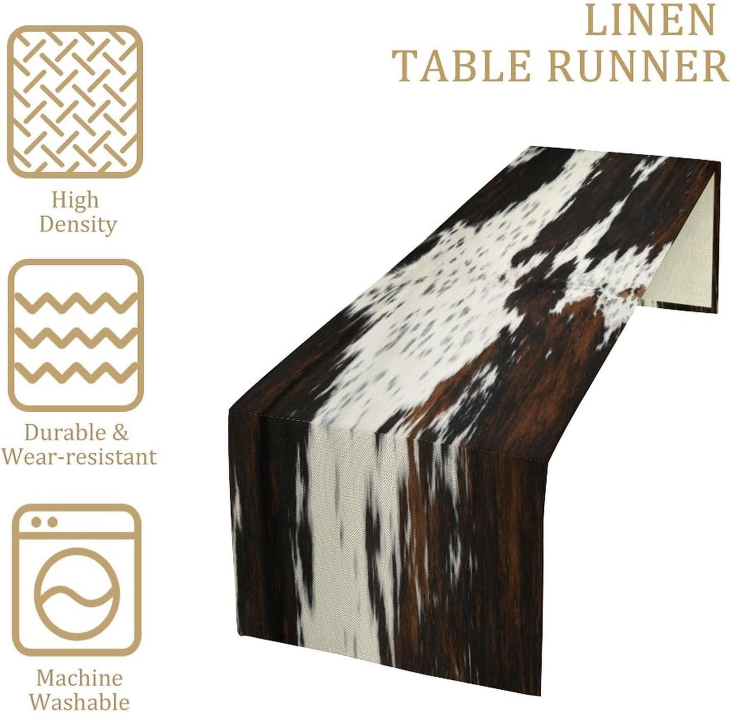YCness Cow Print Table Runner, Brown Cowhide Print Western Style Table Runner Country Farmhouse Cottage Cow Patten Table Decoration for Home Kitchen Dining, 13x12013x120 Inch