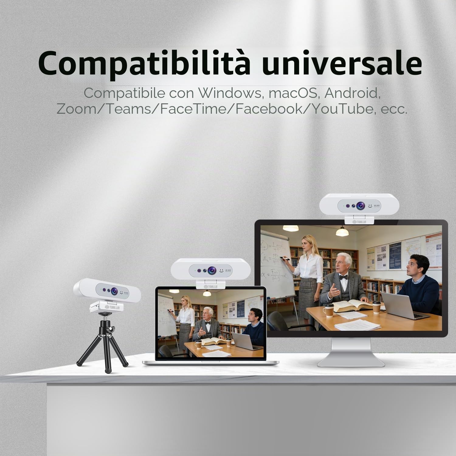 TOALLIN Webcam 4K UHD per PC, Fotocamera compatibile con Windows Hello, Riconoscimento facciale, Autofocus, Microfono integrato, Fotocamera USB per Meeting Online, Streaming Live, Videochiamate