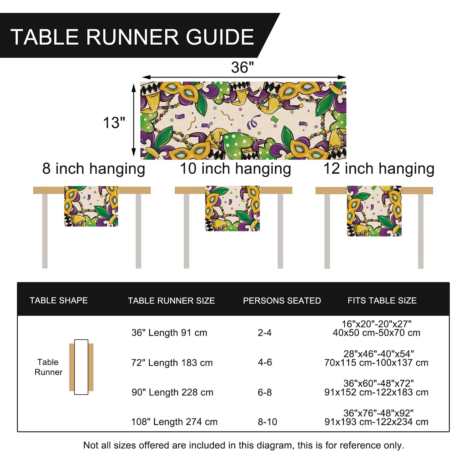 Seliem Tischläufer 'Mardi Gras Maske' – 33 X 91 Cm, Polyester, Waschbar, Für Karneval & Partys