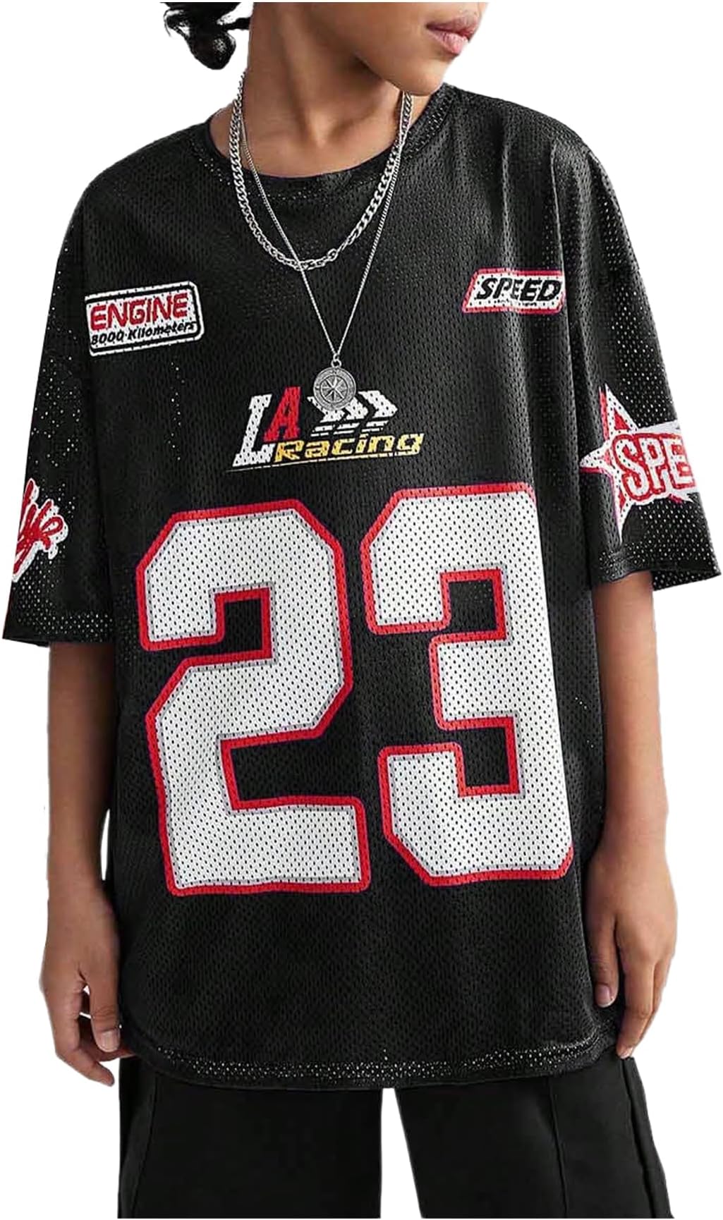 Verdusa Girl's Oversized Jersey Shirts Number Y2k Tops Letter Print Vintage Tees