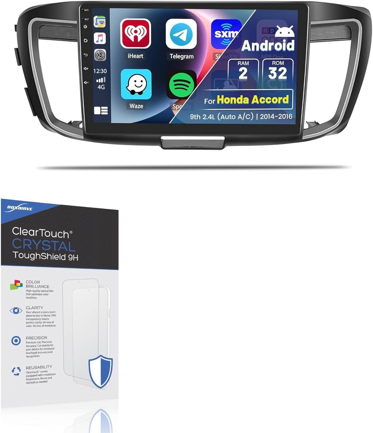 BoxWave Screen Protector Compatible with Meteeser Honda Accord 2014-2016 Car Stereo (2G+32G) (10.1 in) - ClearTouch Crystal ToughShield 9H (2-Pack), Clear 9H Tough Flexible Film Screen Protector