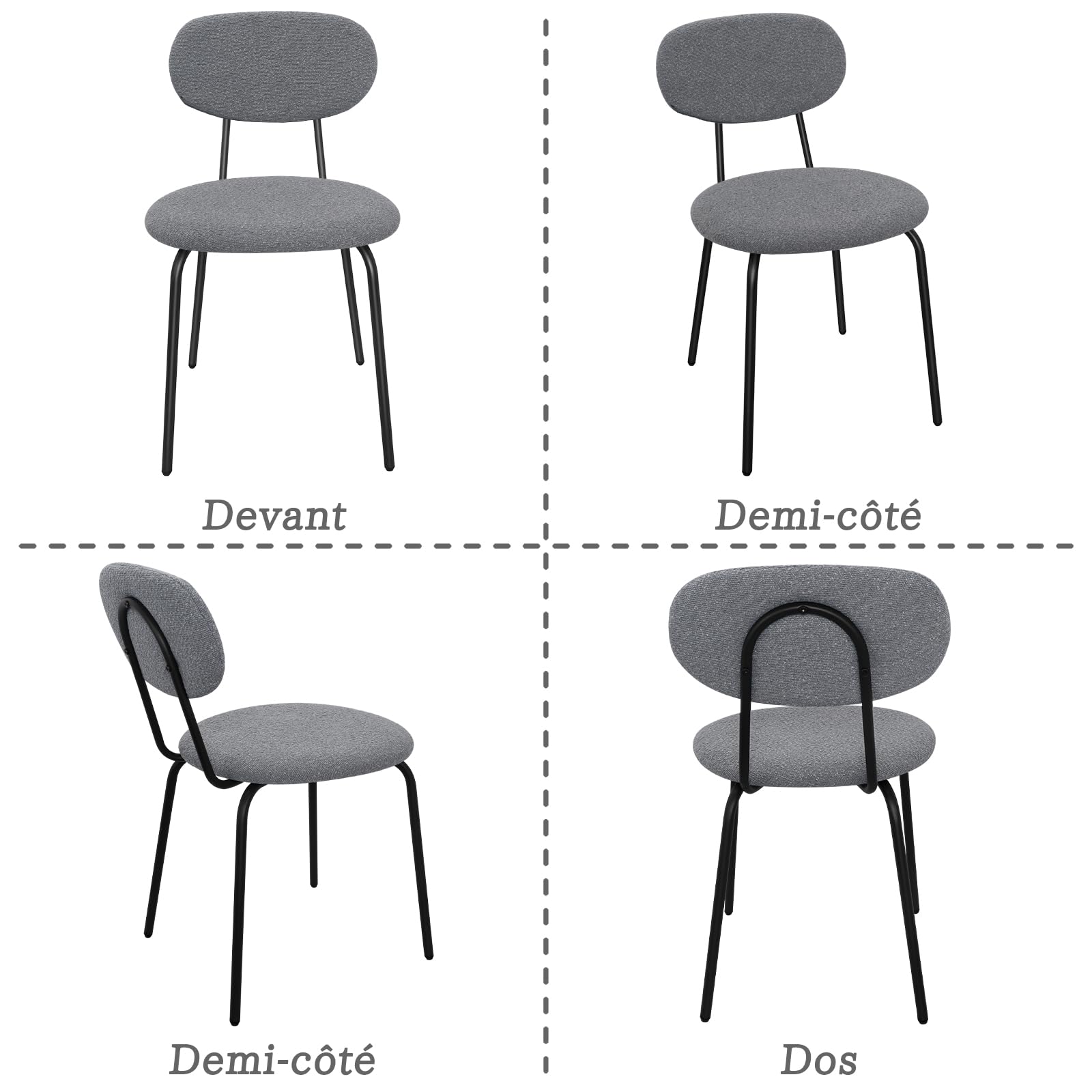 WAFTING Chaises de Salle à Manger Lot de 4, Chaise de Cuisine Empilables, avec Coussin en Tissu Teddy et Pieds Métalliques, pour la Salle à Manger, Cuisine, Salon, Chambre-Gris Foncé