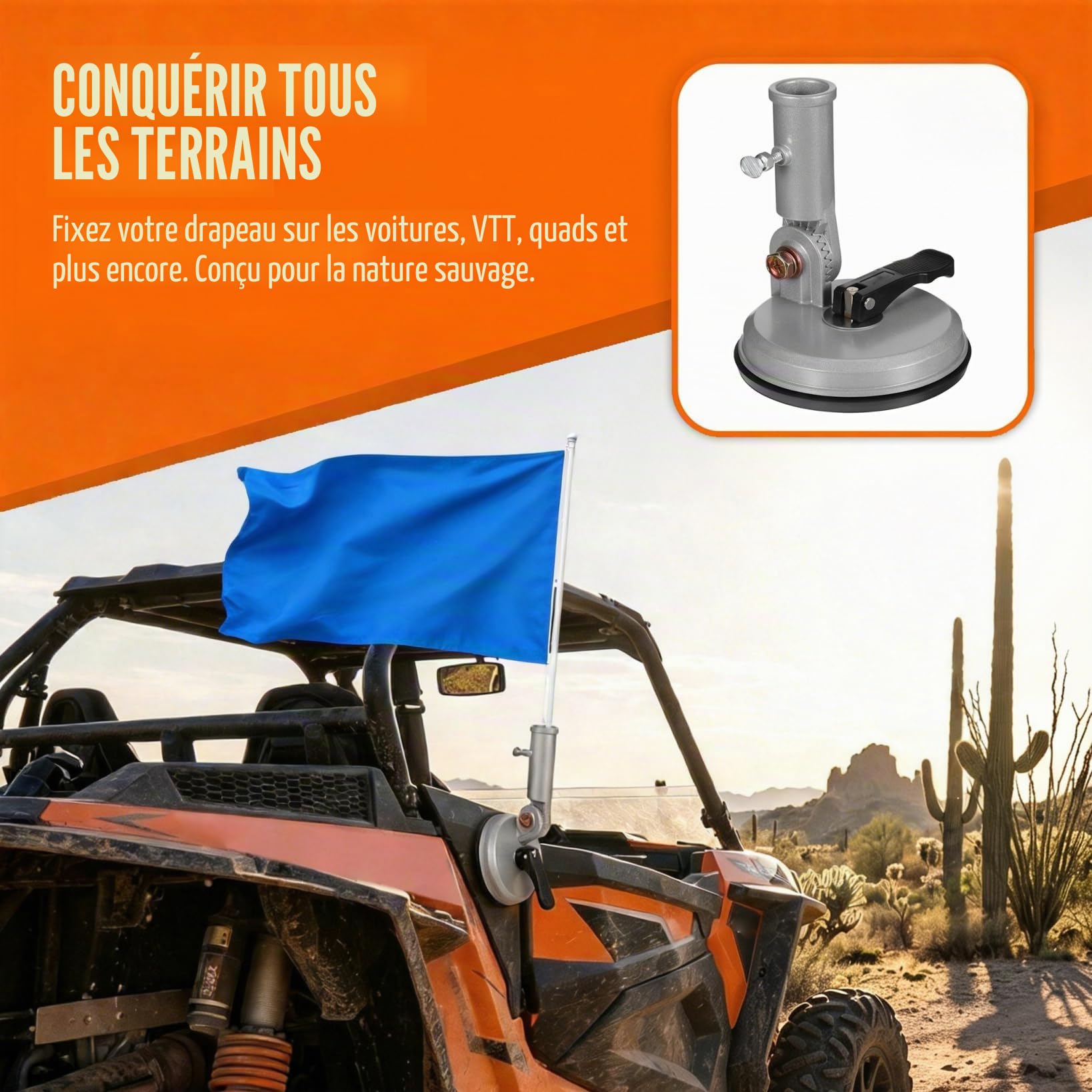 Toddmomy Support à ventouse pour drapeau de voiture - Base en aluminium - Rotation à 180 ° - Pour véhicules, moto, UTV ATV et maison extérieure